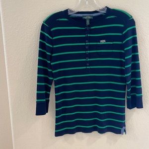 Striped shirt, navy and green